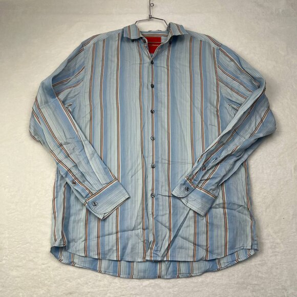 Tommy Bahama Shirt Men Large Blue Striped Long Sleeve Button‎ Down L - Picture 1 of 6